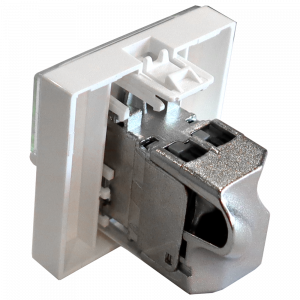 45x45 Mosaic insert, RJ-45 STP, category 5e, with shutter and enlarged label field, white